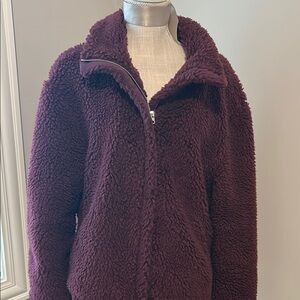 PacSun Maroon Teddy Jacket Plush Fleece Stand-Up Collar